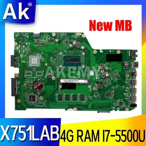 X751LAB MAIN_BD._4G/I7-5500U Mainboard REV 2.5 For Asus X751L X751LAB R752L R752LD R752LN X751LD X751LJ DDR3 Laptop motherboard