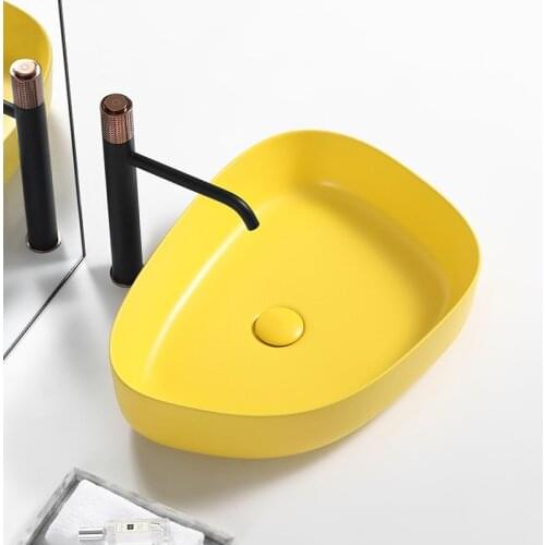Nordic style matte yellow desk basin ultra-thin ceramic INS wash basin art basin macaroon color matching