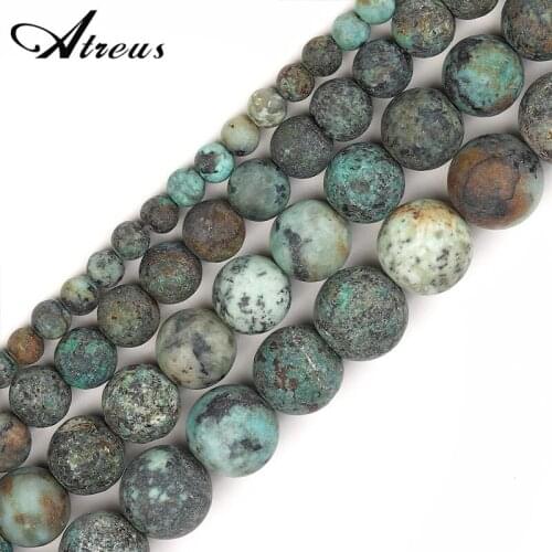 4-10mm Matte Fashion Atreus Dark Green Natural Stone Round African Turquoise Bonus For Jewelry Making Suitable For Men Or Women
