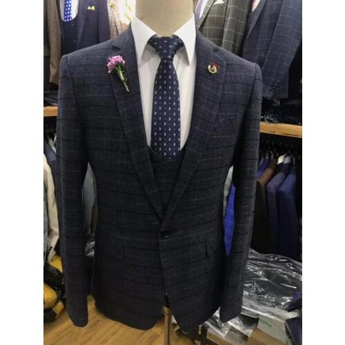 Men Wedding Square gray brown 3 lattice Tuxedo Groom Groomsman master of ceremonies Host stage jacket pant vest Singer costume