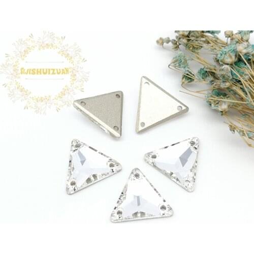 New product High-quality White T-riangle Crystal Glass Sew-on Rhinestones with Three holes DIY wedding Dresses and Clothes