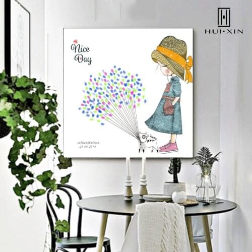Original Design Cute Young Girl Sweet Cat Gift Guestbook Fingerprint Creative DIY Birthday Baby Shower Signature For Party Decor