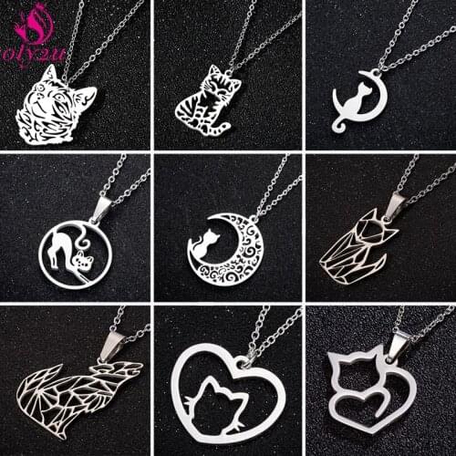 Couple Heart Necklace Cute Cartoon Cat Pendant Necklace Simple Personality Golden Black Animal Necklace Jewelry Gifts for Boys