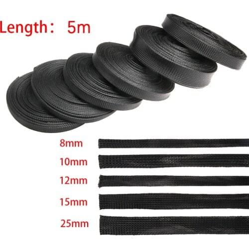 Dropship 5M4/6/8/10/12/15/20/25/30mm Black Insulation Braided Sleeving Tight PET Expandable Cable Sleeve nylon braid protection
