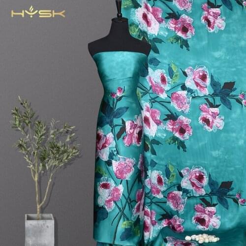 HYSK 100% real silk satin fabric 19mm genuine painting floral digitally printed custom silk charmeuse meter for DIY dress C2197