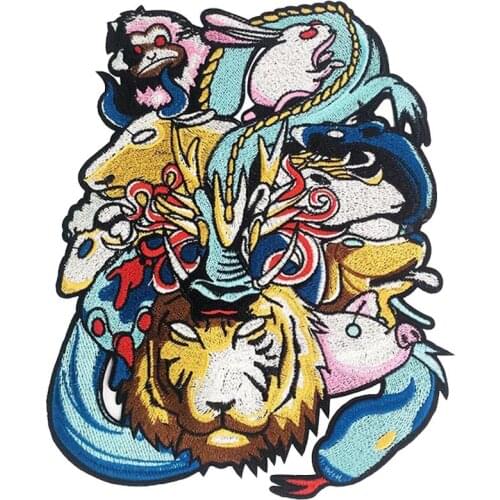 Mixed Animal Heads Embroidered Patches Iron on Large Size Cheap Factory Wholesale Biker Jacket Tshirts Motorcycle Customized