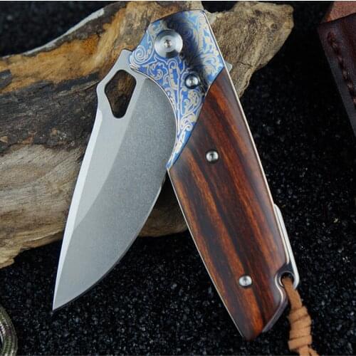 M390 Steel Pocket Knife Swedish Powder Steel Folding Blade Knife Titanium Alloy and Desert Ironwodo Camping Tactical Knives EDC