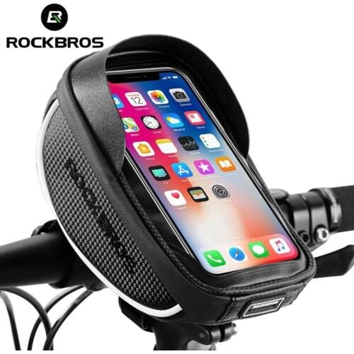 ROCKBROS Bicycle Handlebar Bag Sensitive Touch Screen TPU Waterproof Bike Front Top Tube Cellphone Bag Fits for 6.5" Below Phone