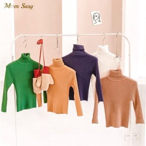 Baby Girl Boy Ribbed Sweater Turtleneck Spring Autumn Winter Child Knitted Pullover Top Solid Color Baby Clothing 3-12Y