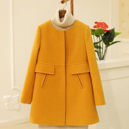 2019 Women Wool Blend Coat Spring Autumn Basic Long Section Round Neck Trench Coat Outerwear Solid Color Coat Plus Size 5XL