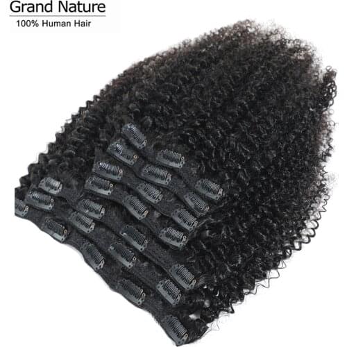 Peruvian Afro Kinky Curly Clip In Human Hair Extensions Natural Color Full Head 7Pcs/Set 120G Remy Hair 12-22inch Grand nature