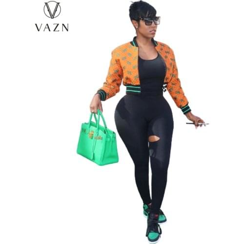 VAZN 2021 Spring Retro Orange Cloth Young Daily Free Joker Sexy Fashion Full Sleeve Women High Waist Short Outwears