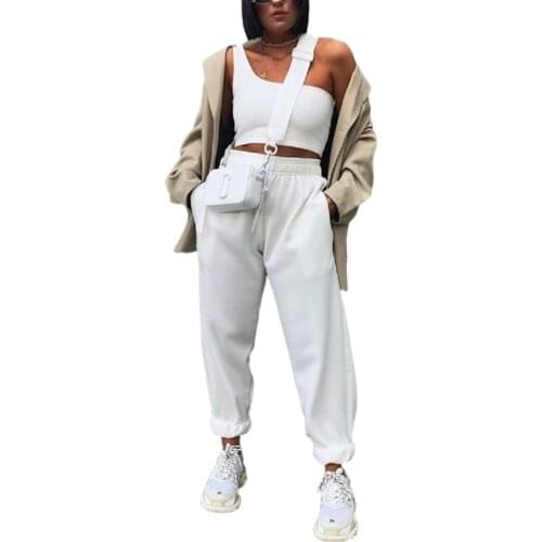 Women High Elastic Waist Sweatpants Solid Loose Long Pants for Running Dancing Casual Ankle-Length Trousers with Pockets S-XL