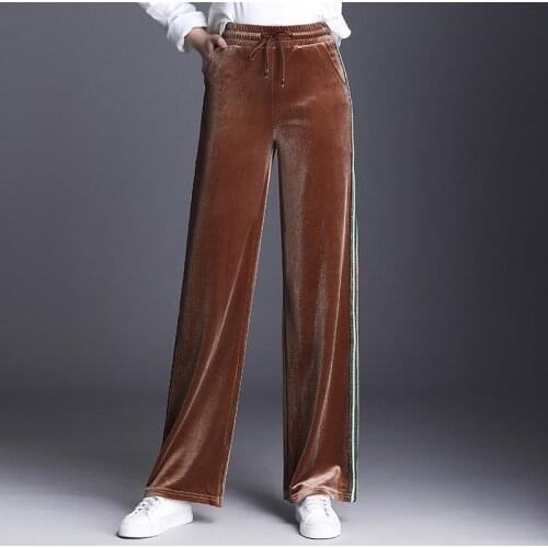 Women Loose Wide Leg Pants Winter Striped Drawstring Velour Trousers Big Sizes 5XL 6XL Female Long Pants 2019 Sweatpants