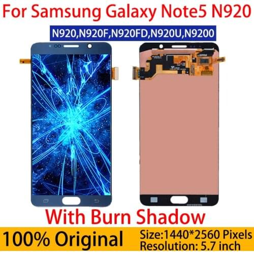 Original Super AMOLED For Samsung Galaxy Note 5 LCD Display 5.7" Note5 N920F N920A N920T N920V Display Touch Screen+burn shadow