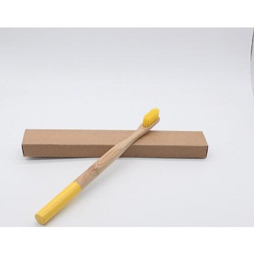 Bamboo Toothbrush Yellow Colors Round Bamboo Handle Black Bristle Adult Tandenborstel Wooden Handle Low carbon Toothbrush