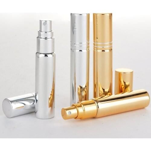 10pcs 10ML Gold Silver Transparent Thin Glass Spray Bottle Sample Glass Vials Portable Mini Perfume Atomizer