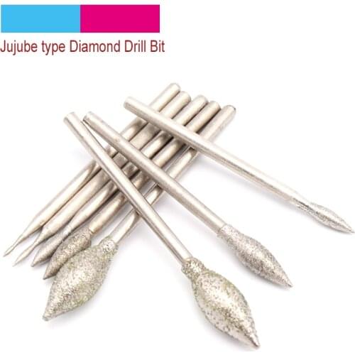 2.35/3mm Shank J Needle Diamond Grinding Head Polishing Needle Bits Burrs Metal Stone Jade Engraving Carving Tools For Dremel