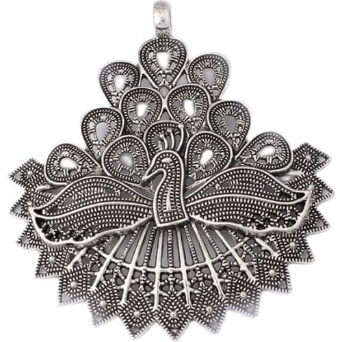 2PCS Vintage Filigree Bird Peacock Large Metal Charms Pendants for Jewelry Making DIY Necklace Findings Supplies 78x72mm