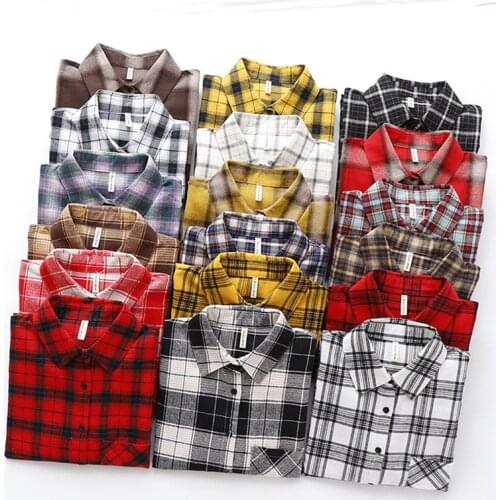 2019 Outono Nova xadrez Camisa de flanela Feminina blusas E topos retro algodão Senhora Solta outwear chemisier femme