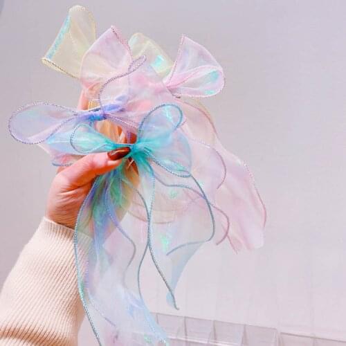 2021 Korean Rainbow Bow Ribbon Duck Hair Clips Mermaid Gauze Hairpins Women Kids Girls Barrette Casual Jewelry Hair Accessories