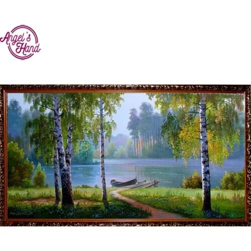 Full Square Drill 5D DIY Diamond Painting boat birch forest 3D Embroidery Cross Stitch Mosaic Rhinestone Home Decor gift