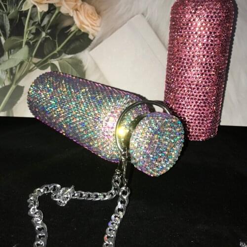 Diamond Thermos Bottle with Shoulder Chain Stainless Steel Lanyards Portable Fashionable Gifts Flask Water Bottle Tumbler Cute