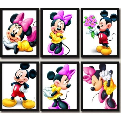 Disney Cartoon Mickey Mouse Drawings Embroidery Square Diamond Painting Dmc Cross Stitch Horse Chinese Mosaic Drawings Mountain