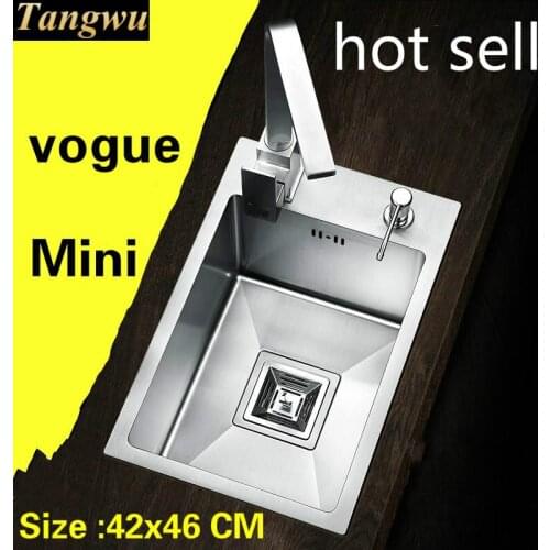 Free shipping Apartment standard kitchen manual sink single trough do the dishes 304 stainless steel hot sell vogue 42x46 CM