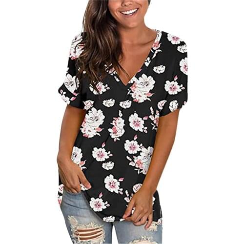 Womens Summer Loose Casual Blouse Fashion Casual Loose V-Neck Printed T-Shirt Top Blouse Boho Print Streetwear Vintage