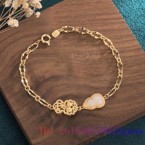 White Hetian Jade Gourd Bracelet Fashion Crystal Jewelry Women Zircon Chalcedony Gemstone Amulet Natural Gifts 925 Silver Charm