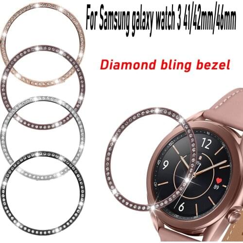 Diamond bling Luxury Ring for Samsung Galaxy Watch 3 41/42/46 Stainless Steel Bezel Adhesive Case High Quality Protection bezel