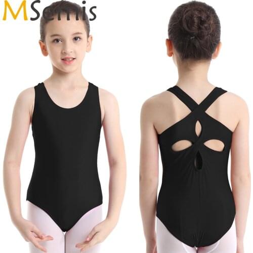 MSemis Kids Girls Ballet Leotard Ballerina Dress One Piece Straps Cutout Back Ballet Dance Gymnastics Leotard for Girls Jumpsuit