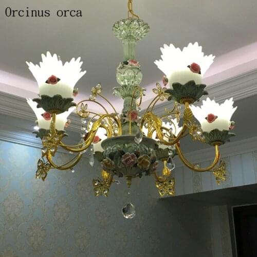 European luxury flower ceramic chandelier living room bedroom French idyllic dream LED chandelier free shipping