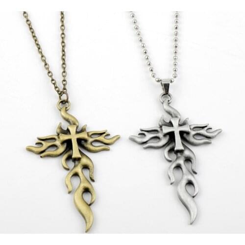 Gothic Flame Cross Necklace for Women Men Pendant Choker Jewellery Necklaces for Teen Girls