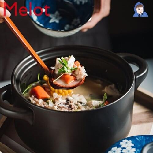 Casserole ceramic soup pot household open fire gas high temperature resistant small casserole stewed rice casserole with lid