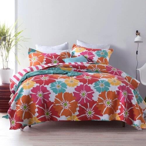 CHAUSUB Korea Print Bedspreads Cotton Quilt Set 3PCS Bedding Bed Cover Pillowcase King Queen Size Blanket Summer Coverlet