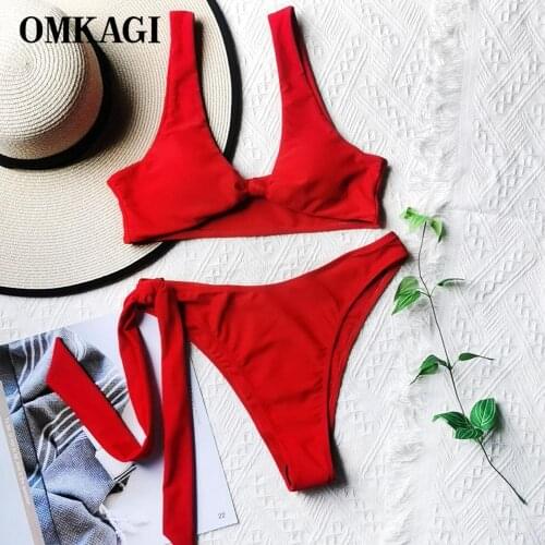 OMKAGI Bikini Swimwear Women Swimsuit Solid Sexy Biquini Push Up 2021 Summer Set Beach Wear Low Waist Swimsuit Bikini Female