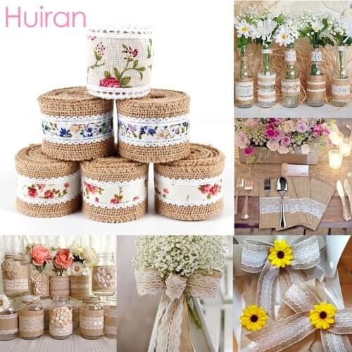 2M Flower Pattern Jute Burlap Hessian Ribbon Rolls Rustic Wedding Party Favors Christmas Gift Wrapping Valentines Day Decor