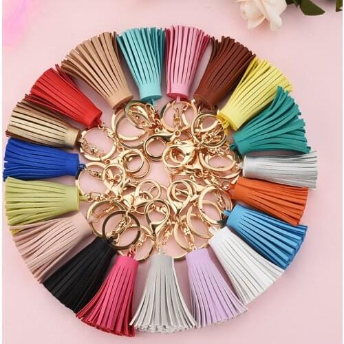 Hot Sale 6cm Tassel Keychains PU Leather Tassel Zinc Alloy Keychain Car Ornaments Ladies Bag Pendant Gifts Key Chains Key Chain