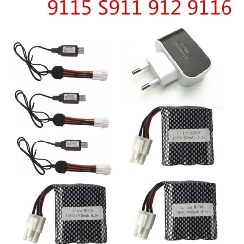 9.6V 800mAh Li-ion Battery For S911 S912 9115 9116 4CH Remote Control RC Car 9.6v Li-ion Battery EL-6P and Charger Set