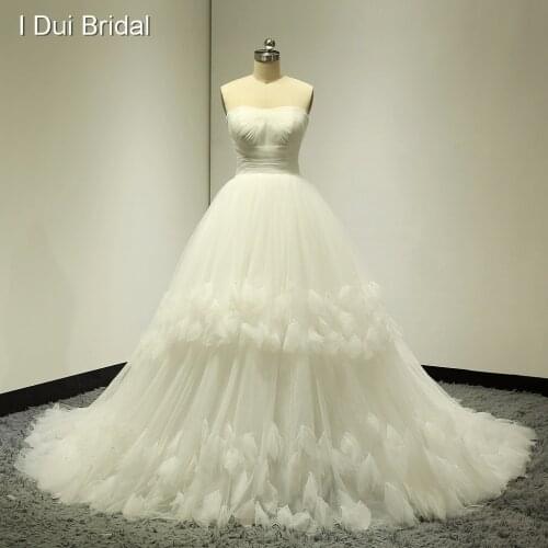 Sweetheart Ball Gown Handmade Tulle Petal Wedding Dresses Real Photo Factory Custom Made