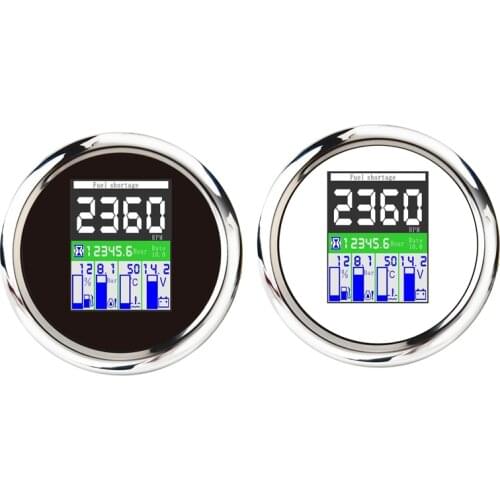 85MM 5-in-1 Multi-Functional Digital Tachometer Fuel Level Water Temp Oil Pressure Gauge Voltmeter Hourmeter Alarm