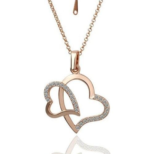 Hearts Fashion Jewelry gold-color Necklace Pendant Nickel Free crystal SWA Elements Rhinestone Crystal