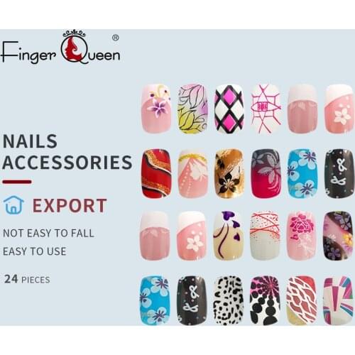 Fake Nails Press French Square Coffin Nail Set Geometric Art Design Graffiti Skills Full Coverage False Nails 24pcs/Bag