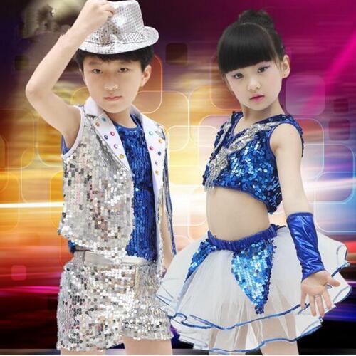 New 2017 Kids Jazz dance Outfit Clothing Child Boy Sequin Hip Hop/Modern Dance Costume Sexy Jazz Dance Costumes Dress For Girls