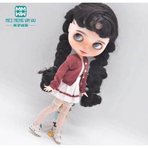 Blyth Doll Clothes Fashion wool cardigan suit, leather shoes for Toys Azone OB23 OB24 doll accessories