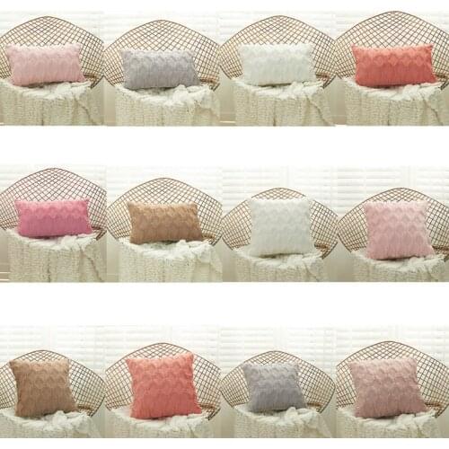 M68E Solid Color Geometric Diamond Pattern Plush Cushion Pillow Cover Handmade Throw Pillow Covers Home Decor Backrest Cushion