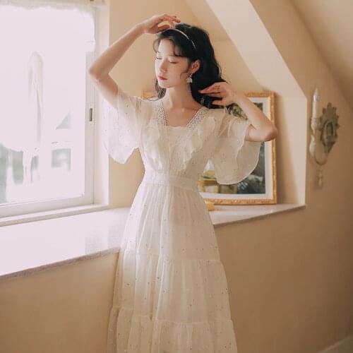 French Romantic Fairy Dress Women Summer 2021 New Lace Ruffled V-neck Sweet Cute Ladies Ruffled Sleeve Gentle Kawaii Vestido