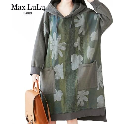 Max LuLu Autumn New British Style Women Floral Casual Dresses Ladies Hooded Printed Dress Girls Long Sleeve Clothing Big Size